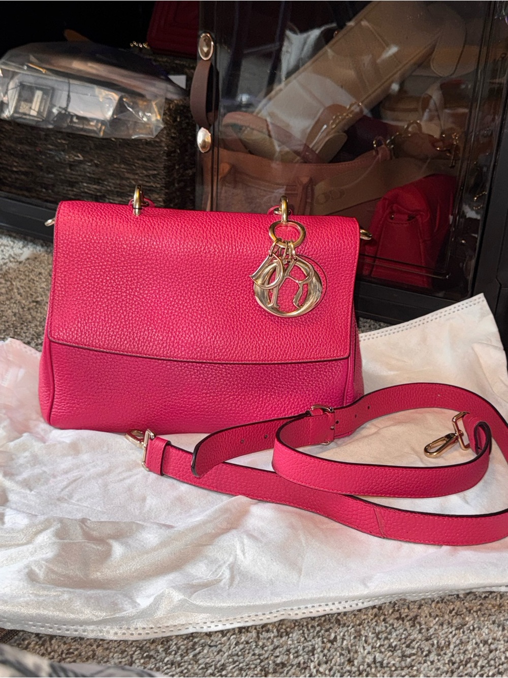 Dior Raspberry Pink Top Handle Pebbled Leather Be Dior with Gold Hardware - Picture 4 of 14